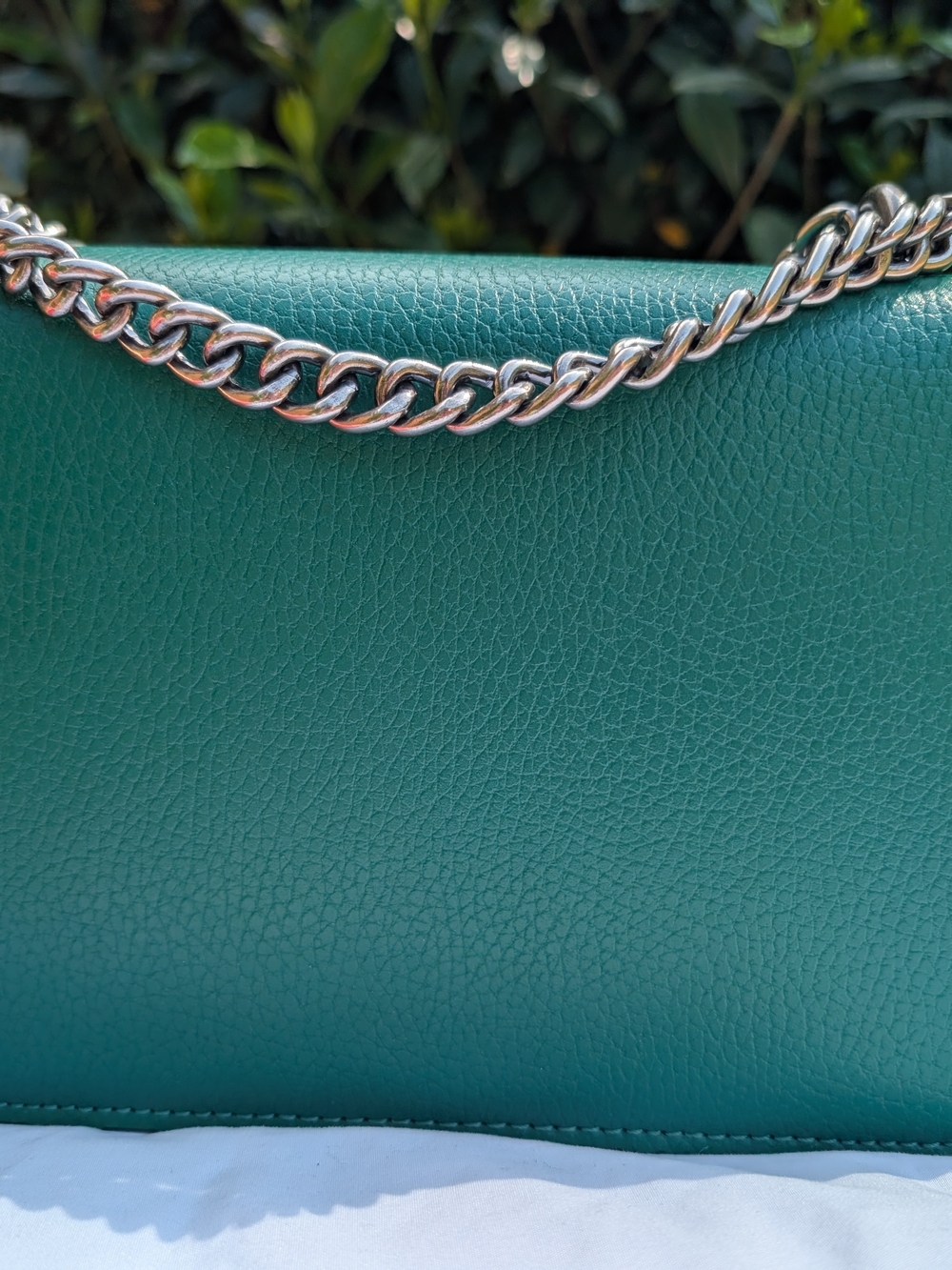 Tiffany & Fred Paris Crested Dragon Emerald Green Leather Bag Silver Chain NWT - Picture 4 of 16